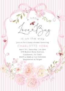 Little Love Bug Floral Bow Baby Shower invitation template design preview