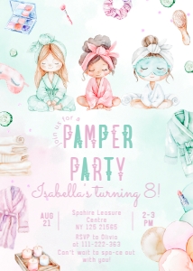 Pamper party birthday invitation template design preview