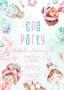 Spa party birthday invite design preview