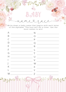 Baby Name Race: Wildflower baby shower games
