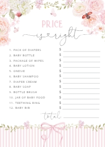 Price is Right: Wildflower baby shower games