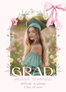 Wildflower Pink Bow Graduation Photo Collage invitation design preview