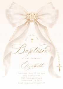 Pearl Bow Gold Elegant Baptism invitation template design preview