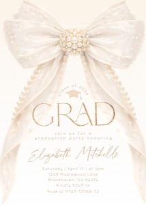 Pearl Bow Graduation party editable invitation design preview
