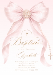 Blush Pink pearl Bow Girl Baptism Editable invitation design preview