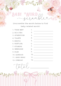 Baby word Scramble: Wildflower baby shower games