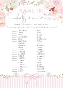 Name the baby animal: Wildflower baby shower games