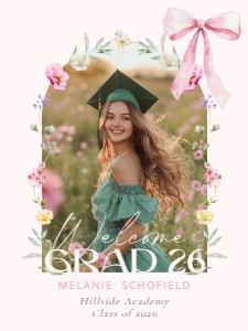 Eeditable Wildflower graduation party Pink Bow  Welcome sign design preview