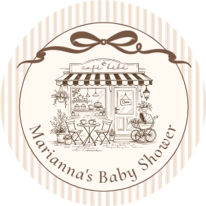 Cafe Bebe French Coffee Shop Baby Shower Round tag template design preview