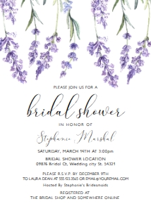 Country Lavender Bridal Shower Invitations, Purple Floral Bridal Shower Invitations, Bridal Shower invitation with Lavender design preview