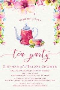 Pink Bridal Shower, Tea Party Invitation Template, Printable Bridal Tea Shower Invite, Bridal Brunch, Editable Invite, Garden Bridal Shower design preview