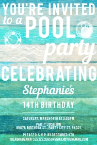 Pool Party Invitations, Swimming Pool Birthday Party, Printable Birthday Invitations design preview