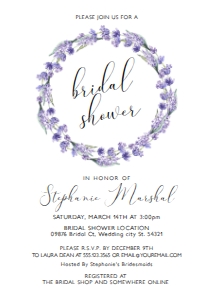 LavenderWreathBridal5x7: Printable Bridal Shower Invitations, Purple Lavender , Purple Floral Bridal Shower Invitations, Garden Bridal Shower, Corjl Invitation
