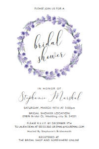 LavenderWreathBridal4x6: Printable Bridal Shower Invitations, Purple Lavender , Purple Floral Bridal Shower Invitations, Garden Bridal Shower, Corjl Invitation