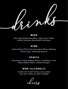 White and Black Drink Menu Signs, Elegant Party Sign, Cocktail Menu, Drink Menu Sign, Editable Bar Signs, Instant Download, Printable Sign design preview