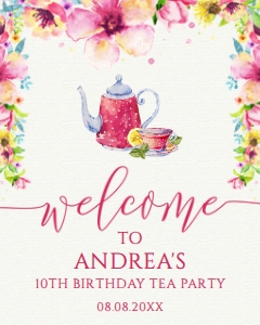TeaPartyBday16x20: Pink Flower Tea Party Invitation Bundle Printable and Customizable Invitation Bundle Printable Invite Kit Corjl Invitation Template Editable