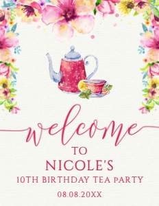 TeaPartyBday8x11: Pink Flower Tea Party Invitation Bundle Printable and Customizable Invitation Bundle Printable Invite Kit Corjl Invitation Template Editable