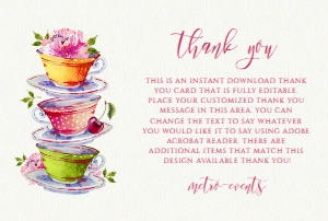 High Tea Bridal Shower Invitation Set, Printable Invitation, Editable Files, Recipe Card, Instant download, Corjl Files, Floral Tea Party design preview