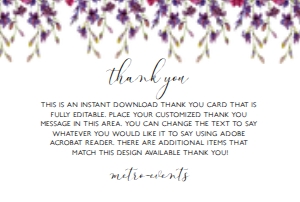 PurpleWildflowerTY: Purple Floral Thank You Cards, Custom Thank You Cards, Garden Themed, Thank You Notes, Editable Card, Printable Thank You Card