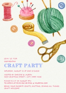 CraftPartyInvite5x7: Craft Party Invitations, Sewing Party Invitation, Party Invite, Editable Invitation, Printable Invitation, Instant Download, Corjl File