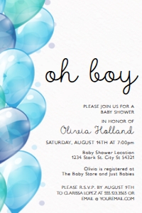 Oh Boy Baby Shower Invitations, Baby Boy Shower Invitation, Blue Balloon Invitation, Printable Invitation, Instant Download, Baby Boy Invite design preview