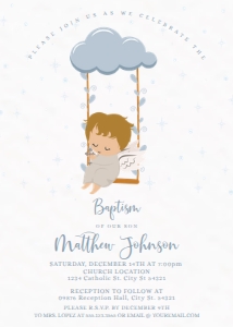 Little Angel Baptism Invitations, Digital Baptism Invitation, Baptism Announcement, Printable Invitation, Instant Download, Baby Boy baptism design preview