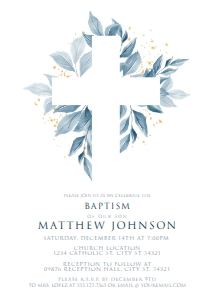 Blue Foliage Baptism Invitation, Baptism Invites, Printable Invitations, Instant Download, First Communion Invite, Christening announcements design preview