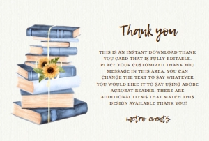 BookClubThankYou: Book Lover Thank You Cards, Sunflower Thank You Card, Vintage Books Thank You Card, Thank You Notes, Editable Card, Printable Thank You Card