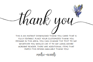 Blue Butterfly Thank You Cards, Custom Thank You Cards, Butterfly Thank you Card , Thank You Notes, Editable Card, Printable Thank You Card design preview