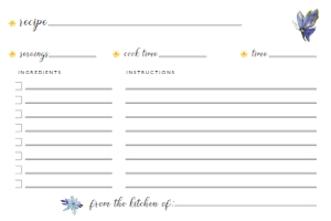 ButterflyBridalRecCard: Butterfly Recipe Card, Blue Butterfly Recipe Cards, Corjl Template, Instant Download, Printable Recipe Card, Bridal Shower Recipe Card