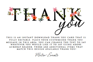 ButterflyFloralThankYouCard: Elegant Floral Thank You Cards, Custom Thank You Cards, Butterfly Thank you Card , Thank You Notes, Editable Card, Printable Thank You Card