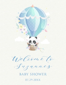 PandaAirBalloonWelcome8x11: Hot Air Balloon Baby Shower Sign, Printable Sign, Custom Sign Template, Editable Welcome Sign, Instant download, Baby Panda Welcome Sign