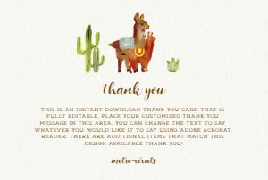LlamaThankYouCard: Llama Thank You Cards, Alpaca Thank You Cards, Instant Download, Corjl Template, Editable Thank You Card, Printable Llama Cards, Fiesta Card