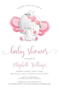 BabyElephantGirl4x6: Baby Elephant Baby Shower Invitations Set, Printable, Girl Baby Shower, Invitation, Thank You Card, Diaper Raffle Card, Books for Baby Card