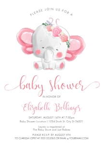 BabyElephantGirl5x7: Baby Elephant Baby Shower Invitations Set, Printable, Girl Baby Shower, Invitation, Thank You Card, Diaper Raffle Card, Books for Baby Card