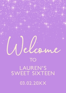 Lavender Glitter Welcome Signs, Printable Party Signs, Instant Download, Purple Sweet Sixteen Sign, Lavender Sweet 16 signs, Corjl Template design preview