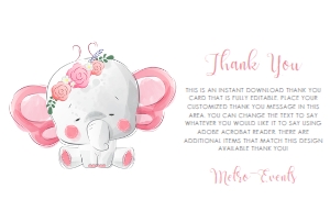 BabyElephantGirlThankYou: Baby Elephant Baby Shower Invitations Set, Printable, Girl Baby Shower, Invitation, Thank You Card, Diaper Raffle Card, Books for Baby Card
