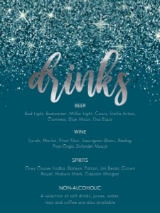DarkTealBridalDrinkMenu18x24: Teal Glitter Drink Menu Signs, Glitter Drink Menu, Drink Menu Template, Drink Menu Sign, Printable Bar Menu, Instant Download, Cocktail Sign