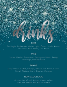 DarkTealBridalDrinkMenu8x11: Teal Glitter Drink Menu Signs, Glitter Drink Menu, Drink Menu Template, Drink Menu Sign, Printable Bar Menu, Instant Download, Cocktail Sign
