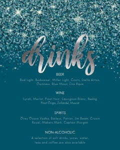DarkTealBridalDrinkMenu16x20: Teal Glitter Drink Menu Signs, Glitter Drink Menu, Drink Menu Template, Drink Menu Sign, Printable Bar Menu, Instant Download, Cocktail Sign