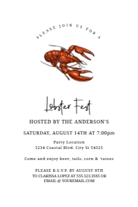 Lobster Fest Invitations, Dinner Party Invitations, Lobster Boil Invitations, Printable Invitations, Editable Invitation, Corjl Template design preview