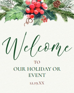 Floral Holiday Welcome Signs, Pine Holiday Menu Sign, Printable Welcome Sign, Instant Download, Holiday Sign, Christmas Signs, Sign Template design preview