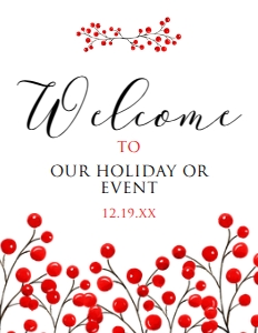 Red and White Christmas Sign, Printable Welcome Sign, Instant Download, Holiday Sign, Christmas Sign, Holiday Party Sign, Corjl Template design preview