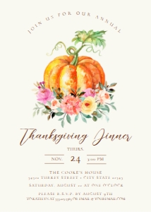 Thanksgiving Invitations, Pumpkin Template, Edit with CORJL, Printable Invitation, Dinner Invitation, Thanksgiving Dinner, Fall Invitation design preview