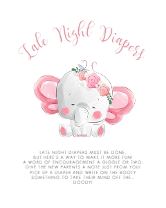 Late Night Diaper Sign, Elephant Themed Sign, Instant Download, Baby Shower Sign, Baby Shower Sign, Printable Shower Sign, Girl Baby Shower design preview