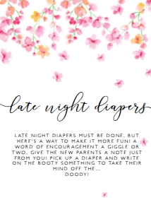 CherryBlossombabyLateDiaper5x7: Late Night Diaper Signs, Pink Floral Baby Shower Signs, Instant Download, Pink Cherry Blossom Signs, Printable Shower Sign, Corjl Template