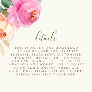 AutumnFloralDetailsCard: Autumn Floral Bridal Shower Invitation Set, Printable Invitations, Editable Files, Recipe Card, Instant download, Corjl Files, Floral Themed