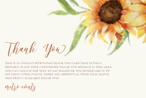 SummerSunflowerThankYou: Sunflower Thank You Cards, Custom Thank You Card, Floral Thank you Card , Editable Thank You Card, Printable Thank You Cards, Corjl Template