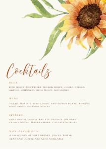 Sunflower Drink Menu Sign, Bar Menu, Menu Template, Editable Menu Sign, Printable Bar Sign, Instant Download, Corjl Template, Rustic Themed design preview