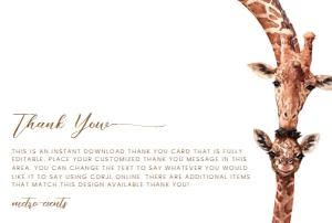Giraffe Baby Shower Invitation Set, Printable Baby Shower Invitation, Thank You Card, Diaper Raffle Card, Books for Baby Card,Corjl Template design preview
